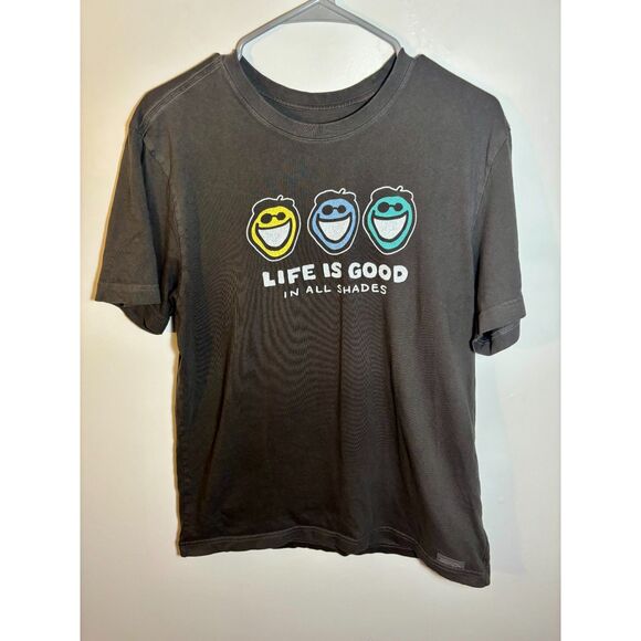 Life is Good Men’s Crusher Tee T-Shirt Size M Graphic Smiley Faces In All Shades - Picture 1 of 4